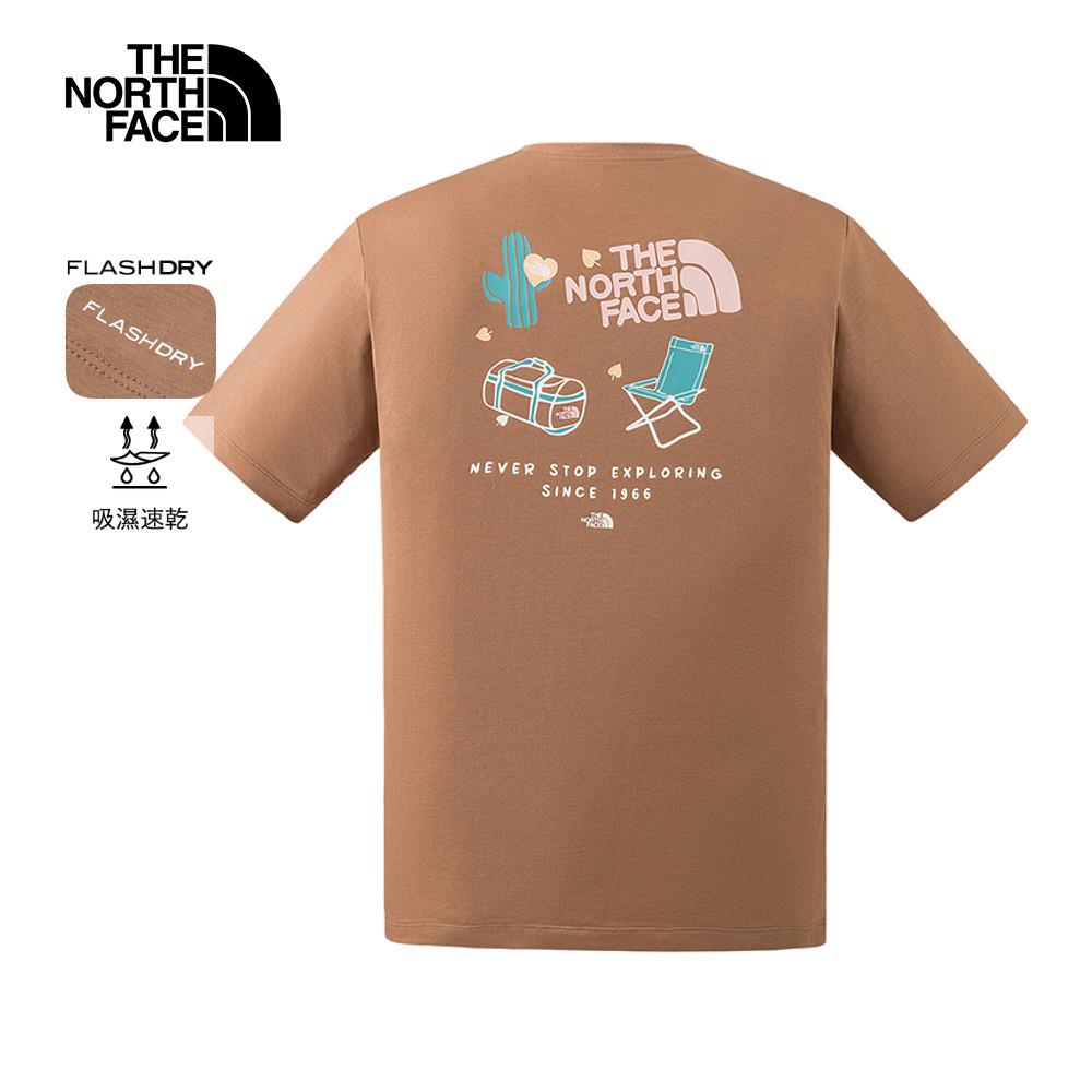 The North Face北面男女款棕色吸濕排汗趣味印花短袖T恤｜8GZ56IH