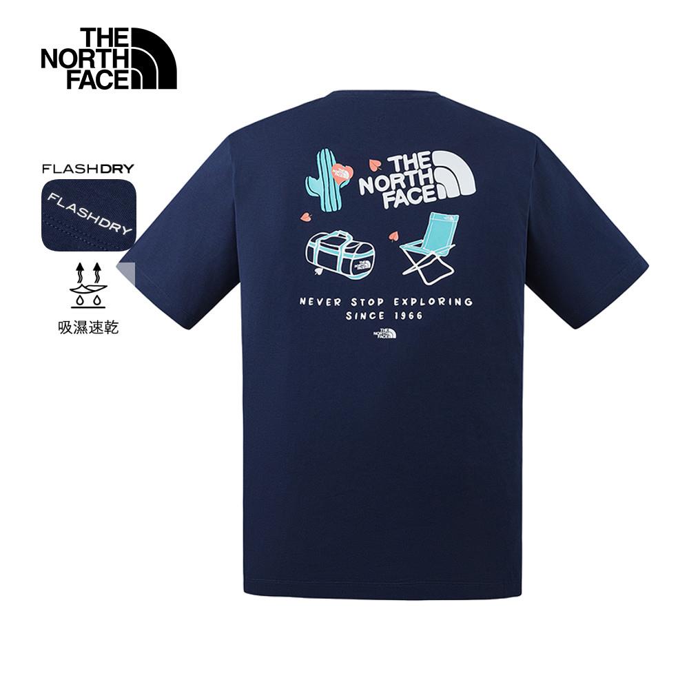 The North Face北面男女款藍色吸濕排汗趣味印花短袖T恤｜8GZ58K2