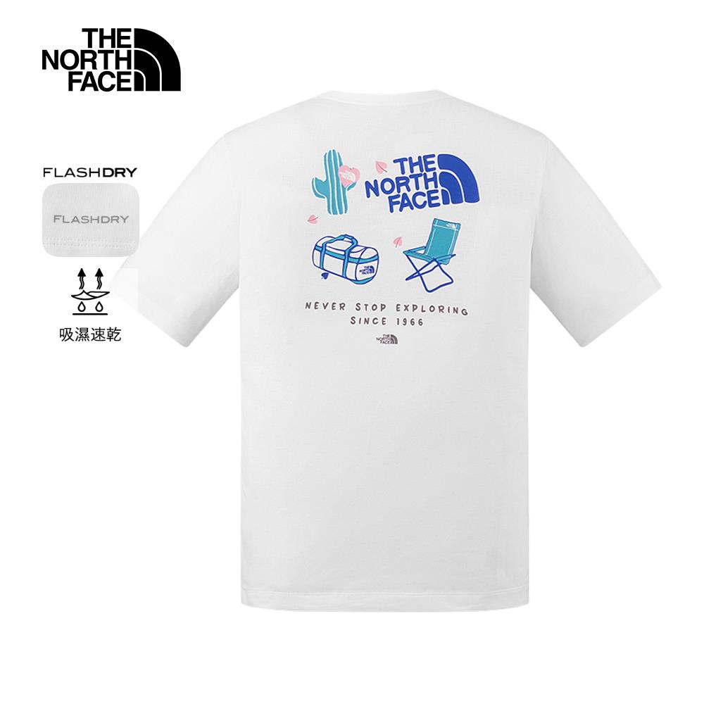 The North Face北面男女款白色吸濕排汗趣味印花短袖T恤｜8GZ5FN4