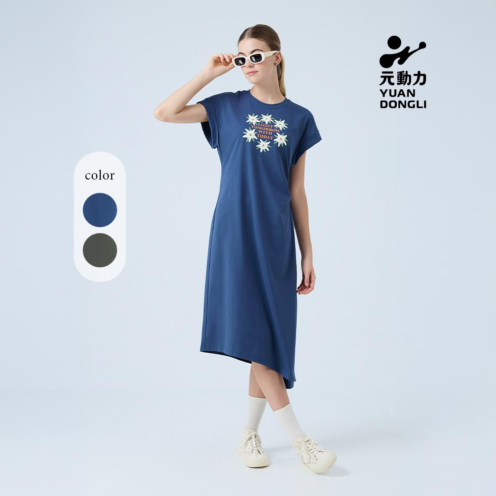 元動力 獨家設計花圈膠印休閒洋裝(兩色；S-XL)