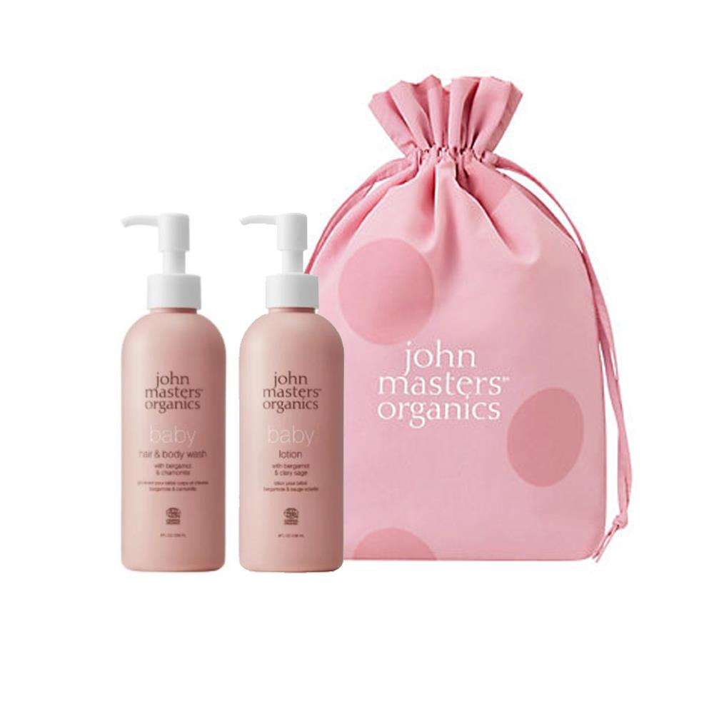 【預購】John Masters Organics 寶寶基礎洗潤組 含束口袋櫻花粉
