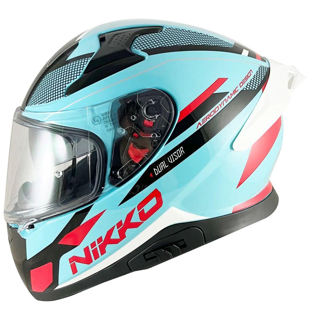【透明鴨尾】Nikko N812 #1 進化觸發者 湖藍白紅 全罩式安全帽