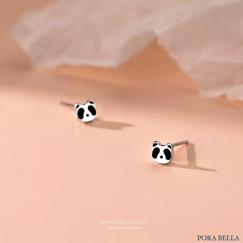 【Porabella】S999純銀耳釘 熊貓耳釘 小巧耳釘 超可愛小熊貓耳釘 耳環飾品 Earrings-廠商直送