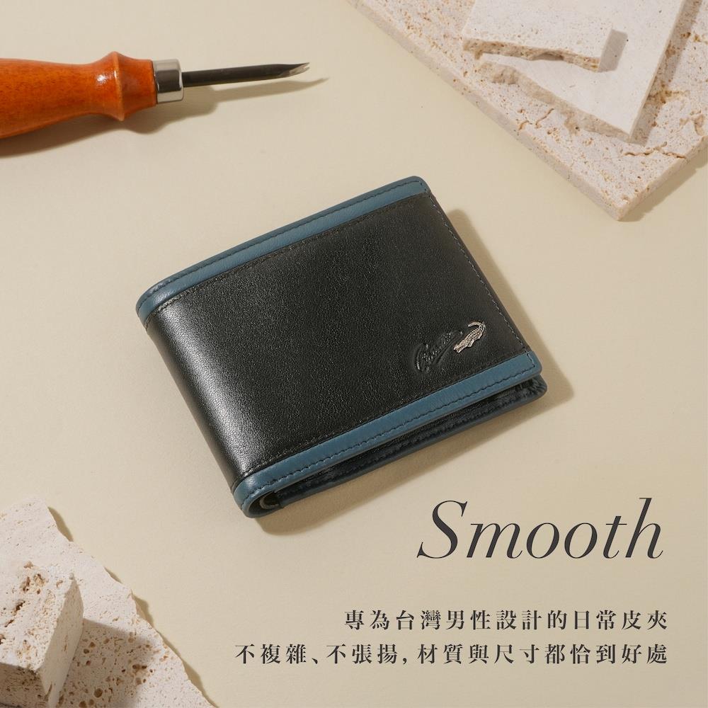中性皮夾 真皮短夾 送禮推薦 雙鈔拉鍊 9卡中翻子夾 Smooth系列-0103-11802-黑色-Crocodile 鱷魚皮件