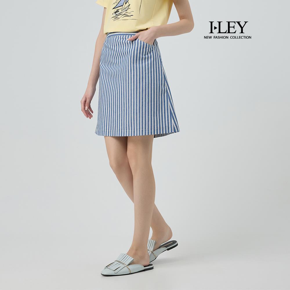 ILEY伊蕾 水手條紋純棉A字短裙(藍；M-XL)