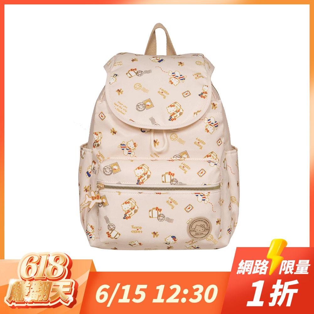 【618賺翻天-閃購1折起】網路限定-Hello Kitty  飛航凱蒂-翻蓋後背包-米 KT03C02BG