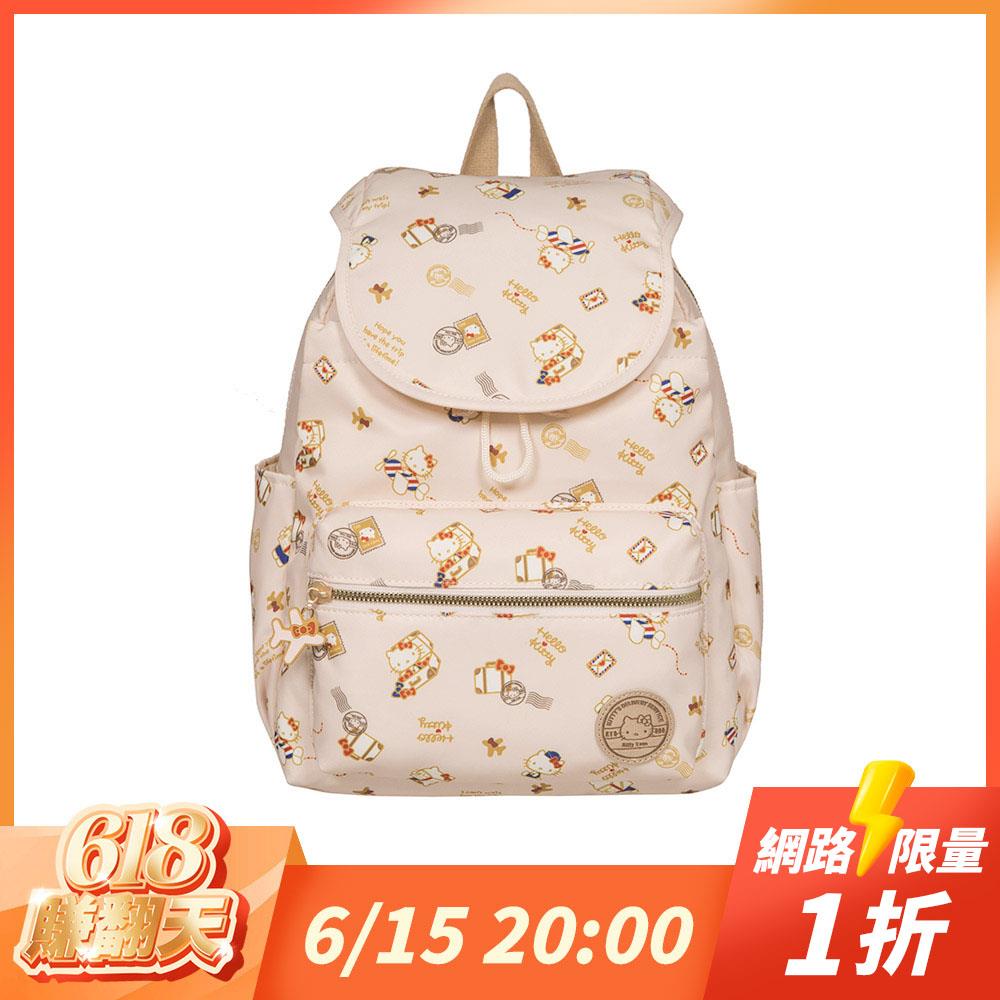 【618賺翻天-閃購1折起】網路限定-Hello Kitty  飛航凱蒂-翻蓋後背包-米 KT03C02BG