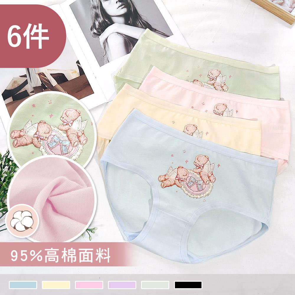 【親膚高棉】天使小熊 棉柔舒適透氣中腰內褲 9160(6件組)