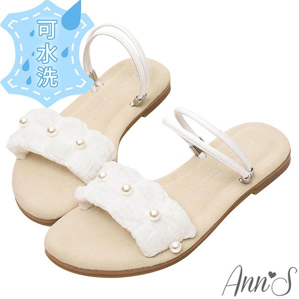 ✨NEW✨Ann’S水洗牛皮-夢幻珍珠泡泡雲朵 可兩穿圓頭涼鞋1.5cm-白