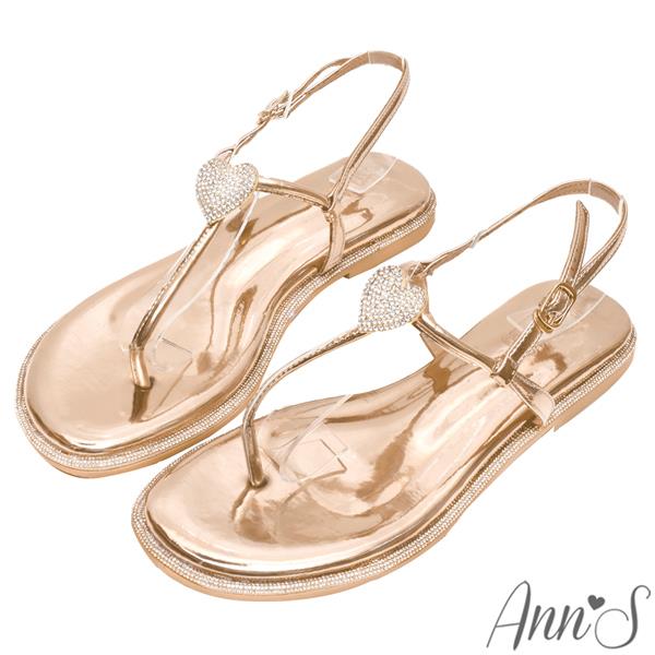 ✨NEW✨Ann’S鑽石圍邊寬版-立體愛心平底夾腳涼鞋1cm-金
