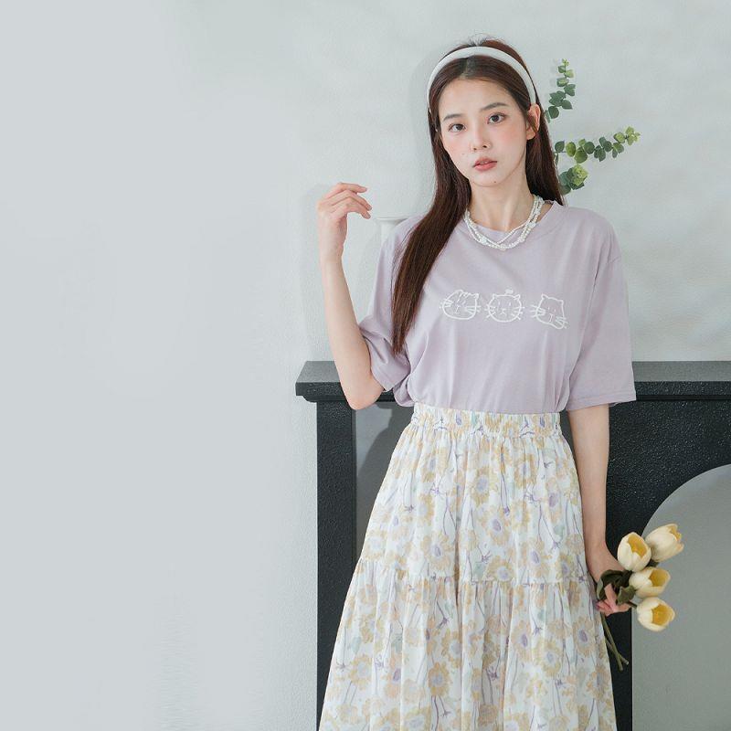 現貨★圓領刺繡三隻小貓棉質上衣(共2色)0603 【NR1339】