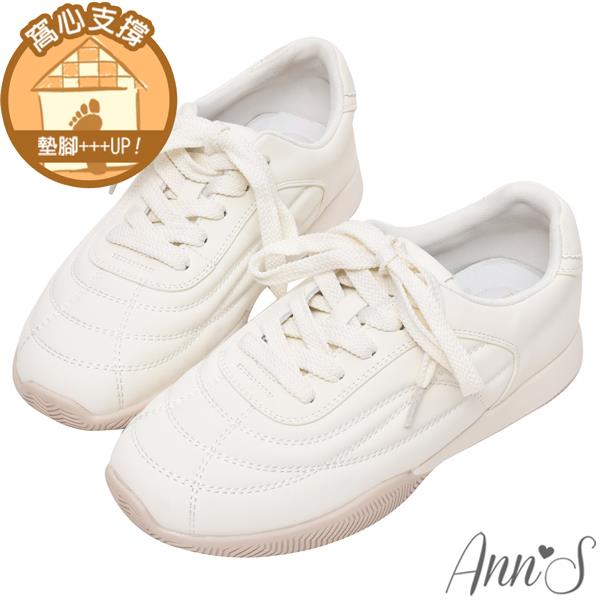 Ann’S立體車線軟綿彈力軟膠底真皮德訓鞋小白鞋2cm-白