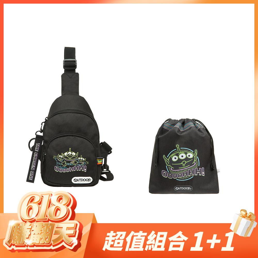 【618賺翻天-超值組合1+1】OUTDOOR  DISNEY聯名款霓虹三眼怪系列單肩包-黑色 ODDY21A02BK