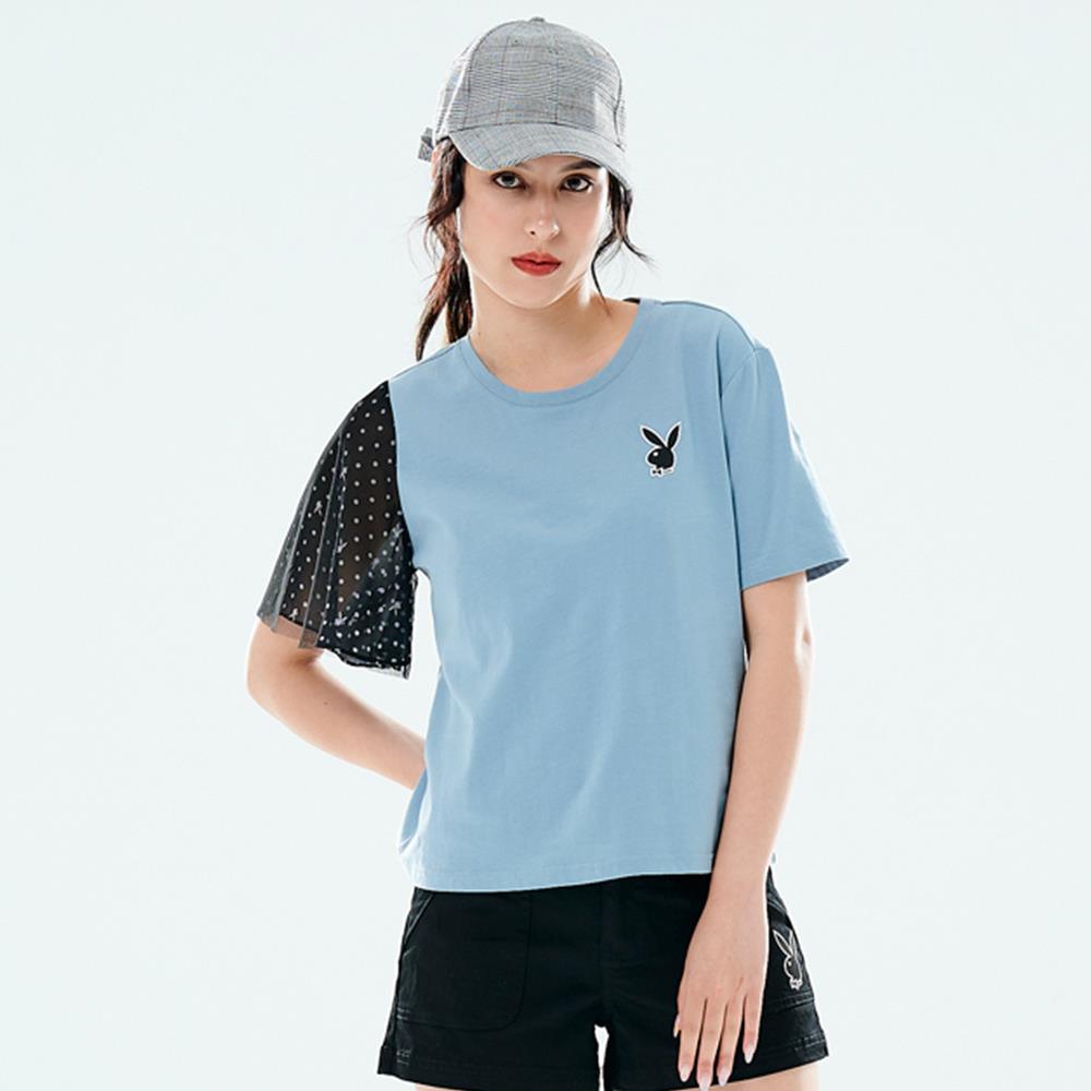 PLAYBOY - 網紗點點上衣 - 藍色/711-036-52-1
