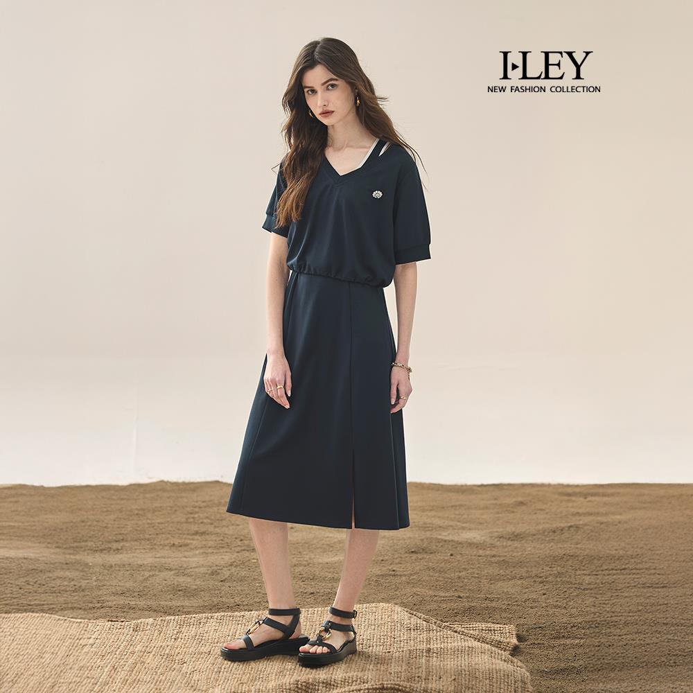 ILEY伊蕾 兩件式造型休閒長洋裝(深藍；M-XL)