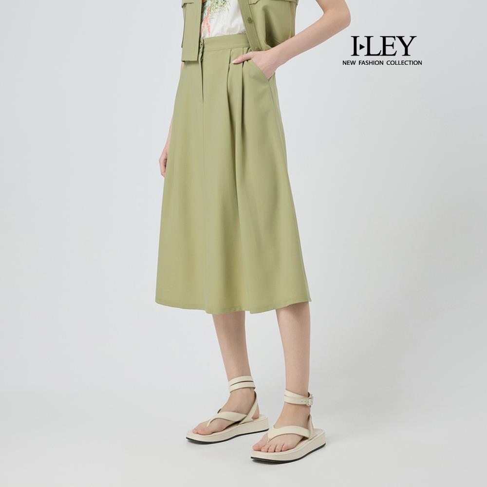 ILEY伊蕾 垂墜感打摺縲縈中長裙(綠；M-XL)