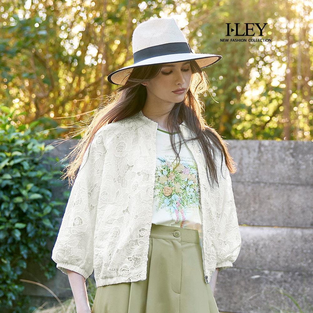 ILEY伊蕾 七分拉克蘭袖蕾絲外套(白；M-XL)