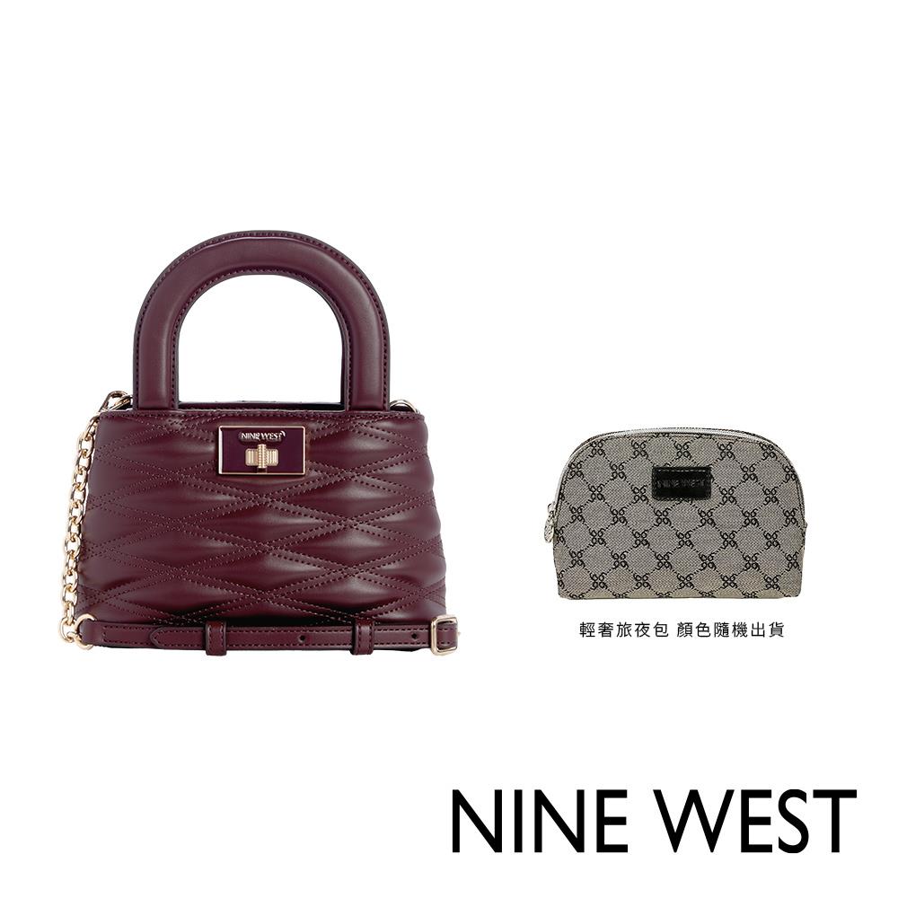 【NINE WEST】絎縫手提斜背包-深棕紅 旅夜包(193314184242 G0018)