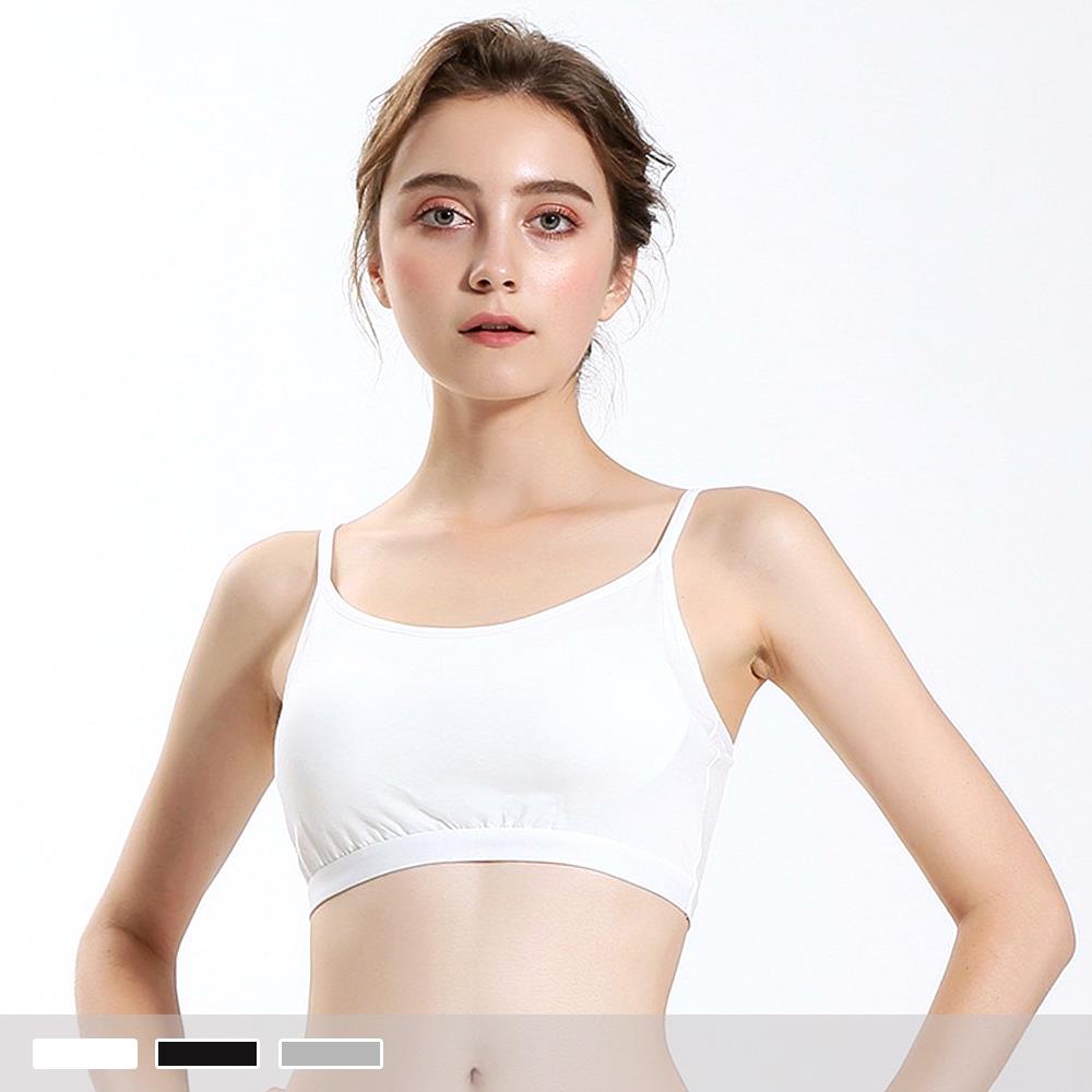 BRA TOP【升級-背扣式】棉質超柔軟無鋼圈一體成形胸墊 內搭細肩帶小可愛 短版背心 2018