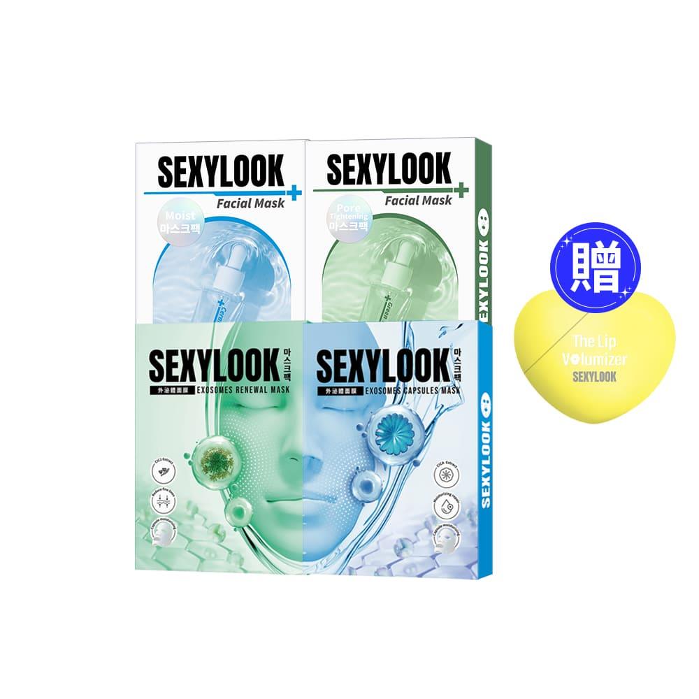 618限定♥新品體驗【SEXYLOOK 西西露】外泌體X玻尿酸原液面膜4件組(積雪草+海茴香+保濕鎖水+綠番茄)+贈護唇精華7ml_(預購商品6/23陸續出貨)