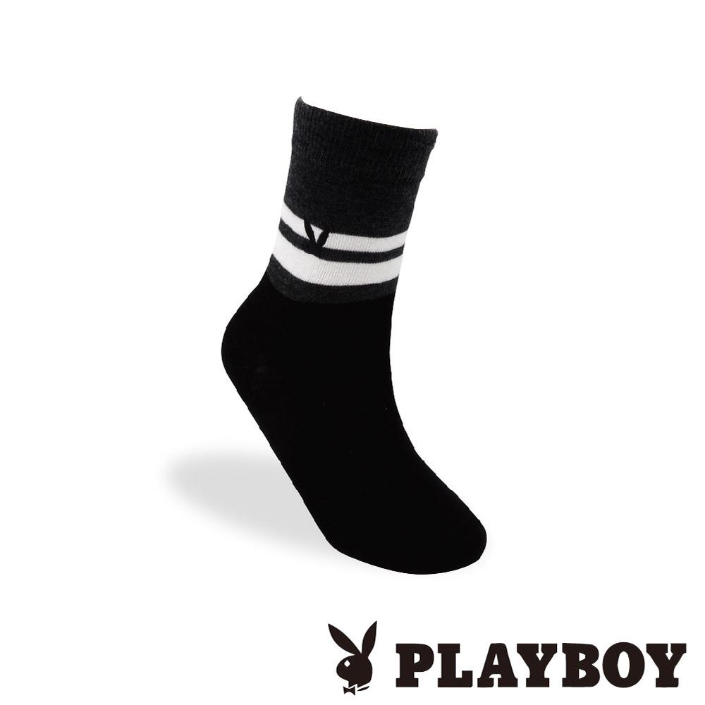 【襪款任選3雙$299 、7雙$588】PLAYBOY 半兔刺繡橫條休閒男襪-黑(BX0124)