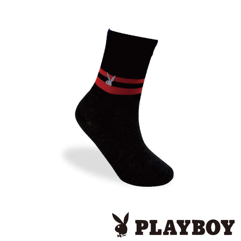 【襪款任選3雙$299 、7雙$588】PLAYBOY 半兔刺繡橫條休閒男襪-深灰(BX0124)