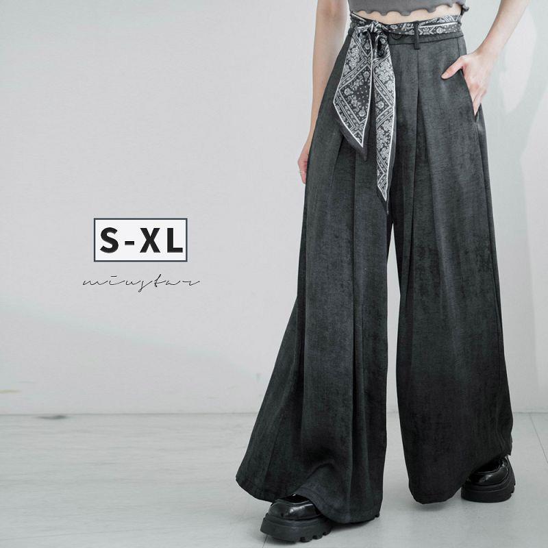★附絲巾綁帶!質感光澤水墨感口袋寬褲(共2色，S-XL)0610 預購【NR1411】