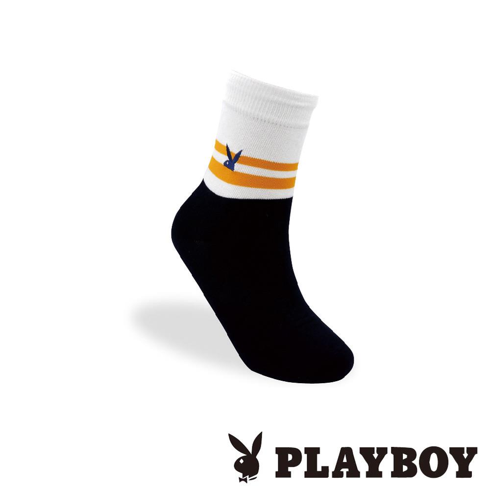 【襪款任選3雙$299 、7雙$588】PLAYBOY 半兔刺繡橫條休閒男襪-丈青(BX0124)