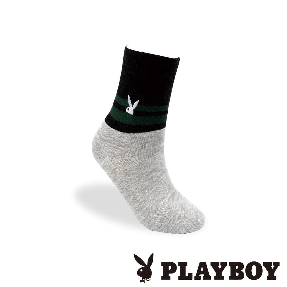 【襪款任選3雙$299 、7雙$588】PLAYBOY 半兔刺繡橫條休閒男襪-淺灰(BX0124)