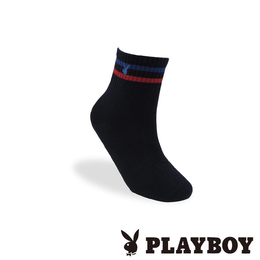 【襪款任選3雙$299 、7雙$588】PLAYBOY刺繡彩條休閒男襪-丈青(BX0324)