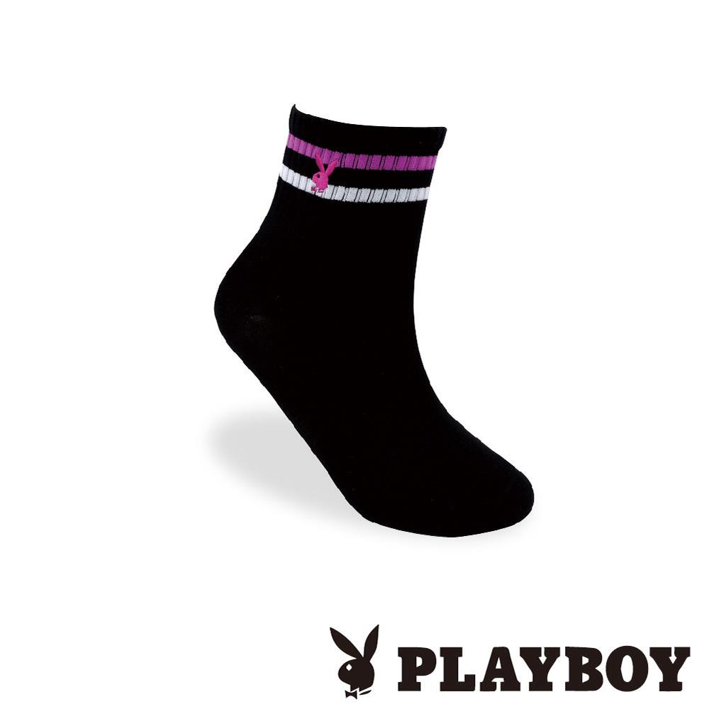 【襪款任選3雙$299 、7雙$588】PLAYBOY刺繡彩條休閒男襪-黑(BX0324)