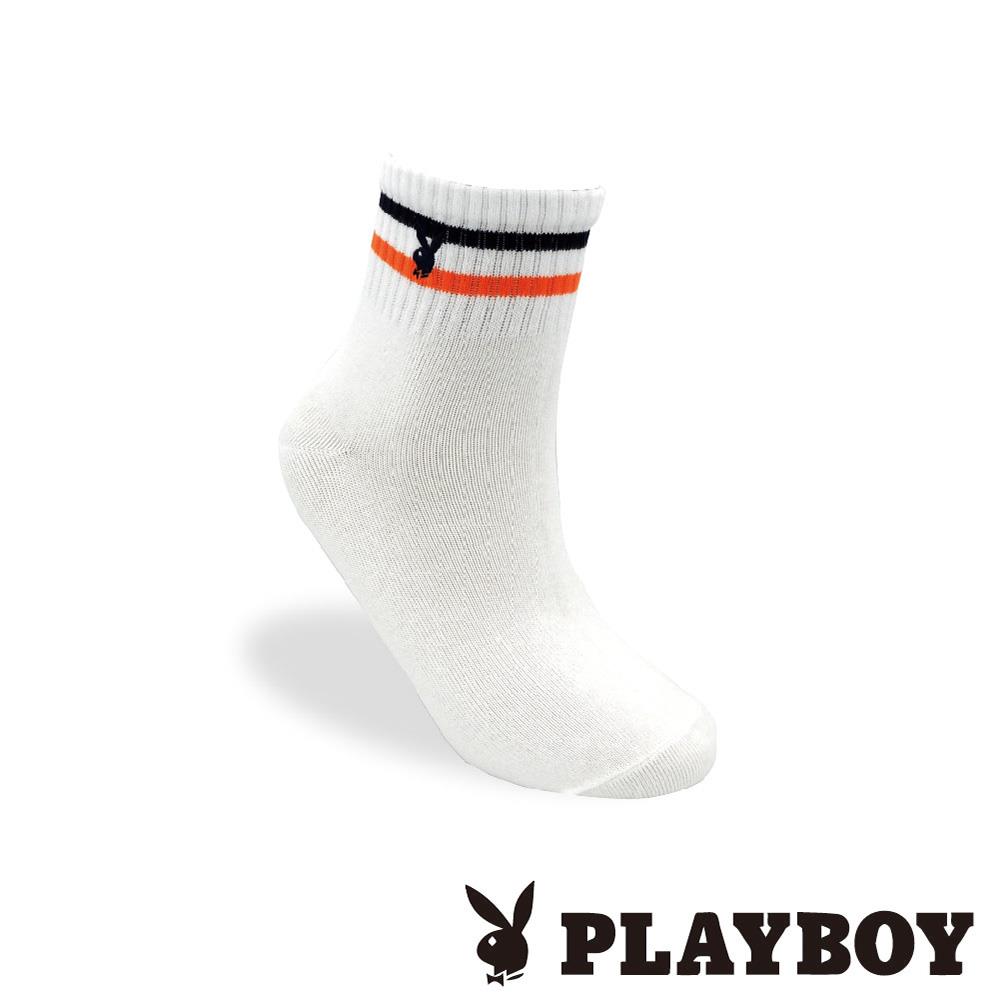 【襪款任選3雙$299 、7雙$588】PLAYBOY刺繡彩條休閒男襪-白(BX0324)