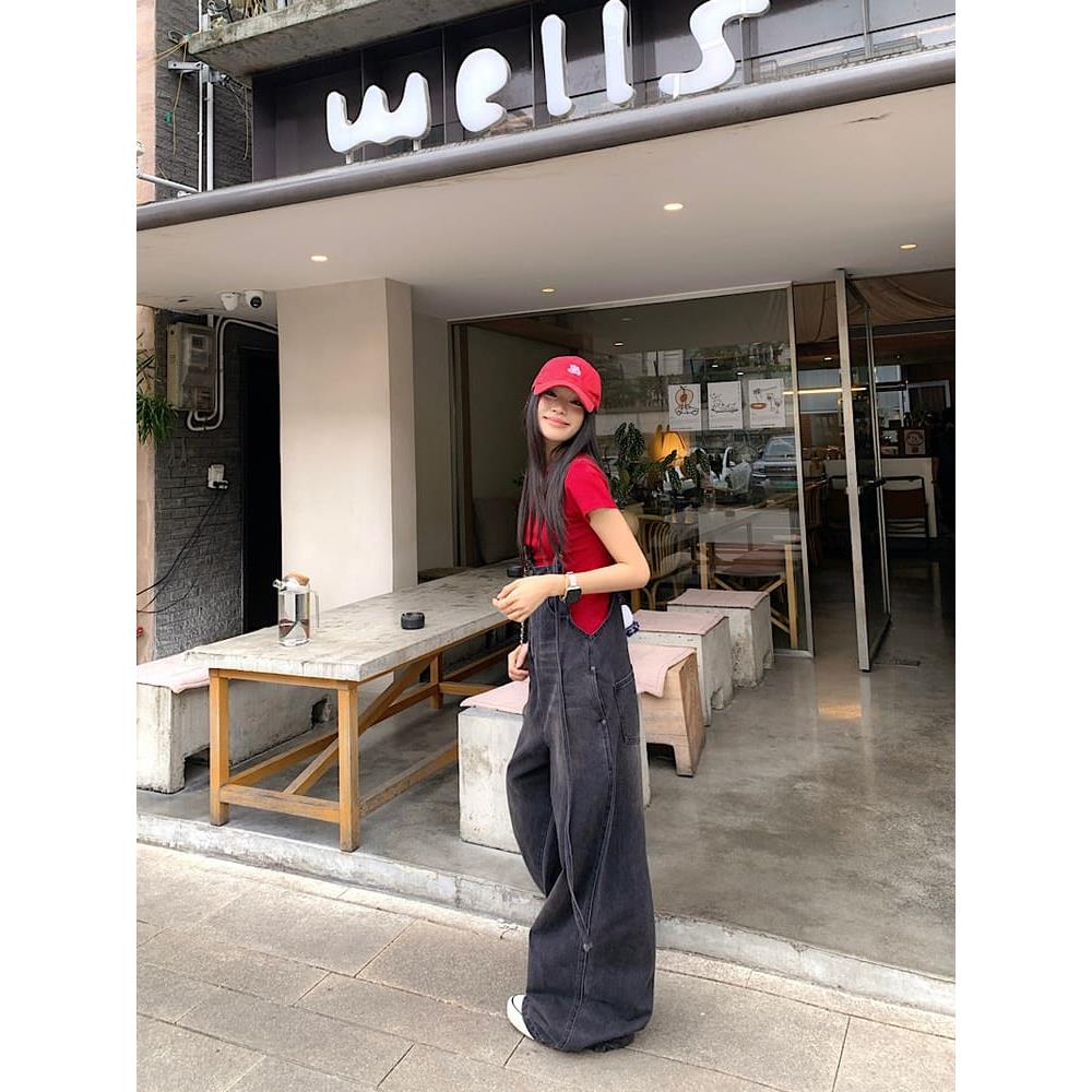 【missy shop】快樂活力T恤牛仔吊帶褲套裝-83880