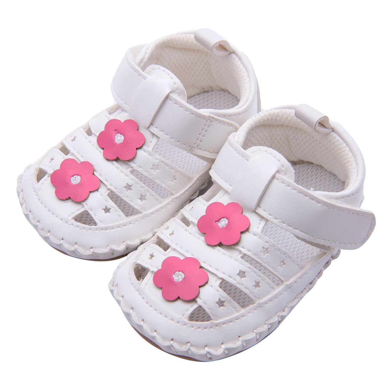 【NikoKids】軟Q底手工縫製學步鞋/學步涼鞋(SG620)粉花【柔軟舒適室內室外皆宜】