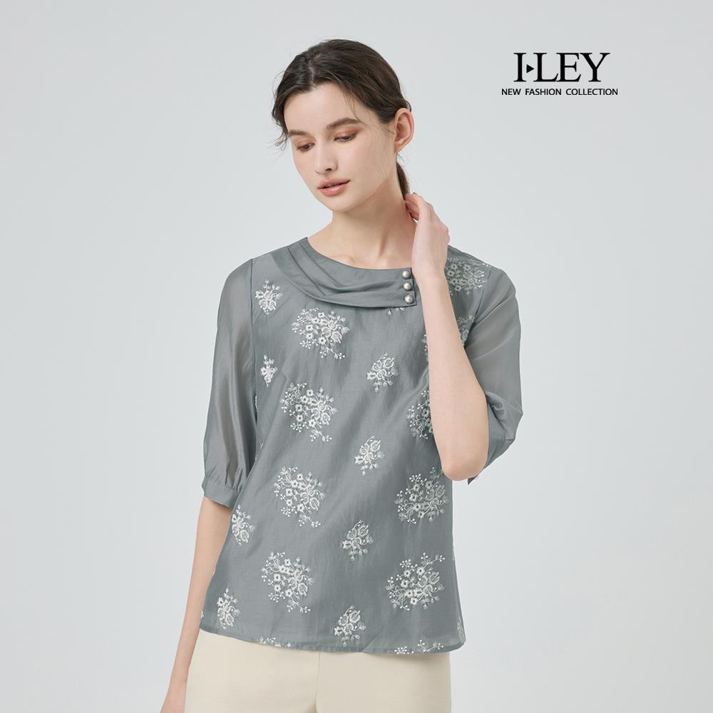 ILEY伊蕾 花卉刺繡萊賽爾上衣(灰；M-2L)