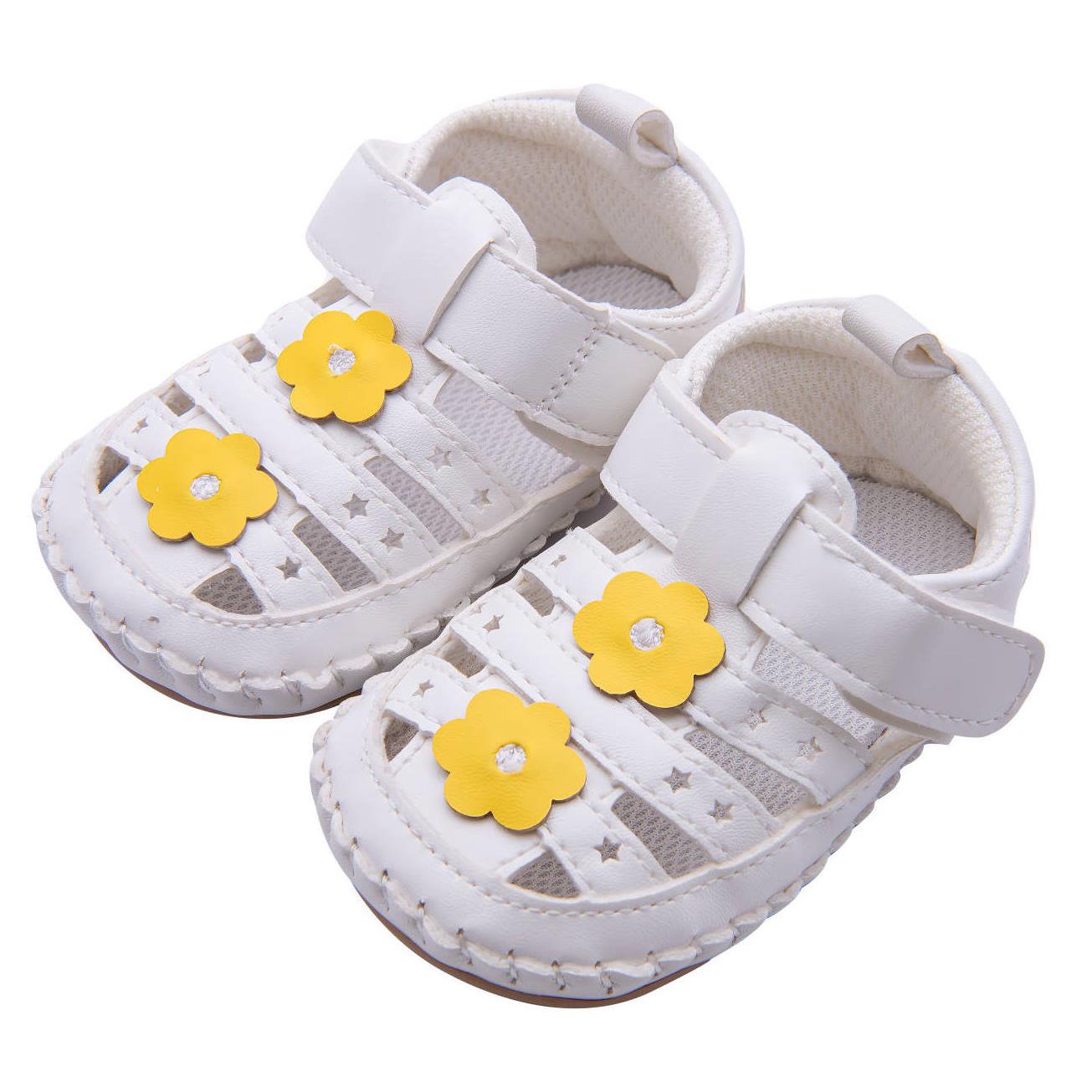 【NikoKids】軟Q底手工縫製學步鞋/學步涼鞋(SG621)黃花【柔軟舒適室內室外皆宜】