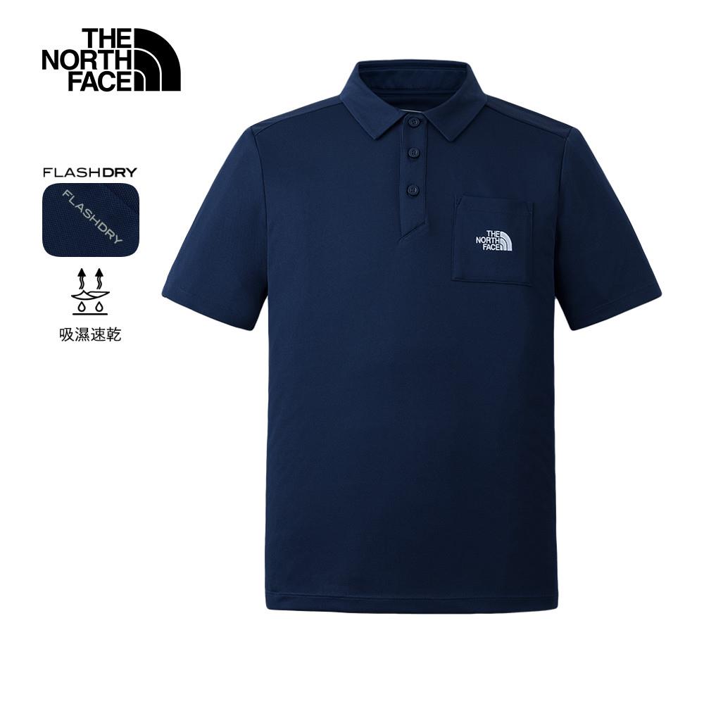 The North Face北面男款藍色吸濕排汗短袖POLO衫|8EY48K2