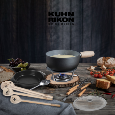 KUHN RIKON 阿爾卑斯高效導磁萬用鍋+矽膠玻璃蓋20CM+木質攪拌杓四入組贈UCOM德國黑魔法18CM我的鍋