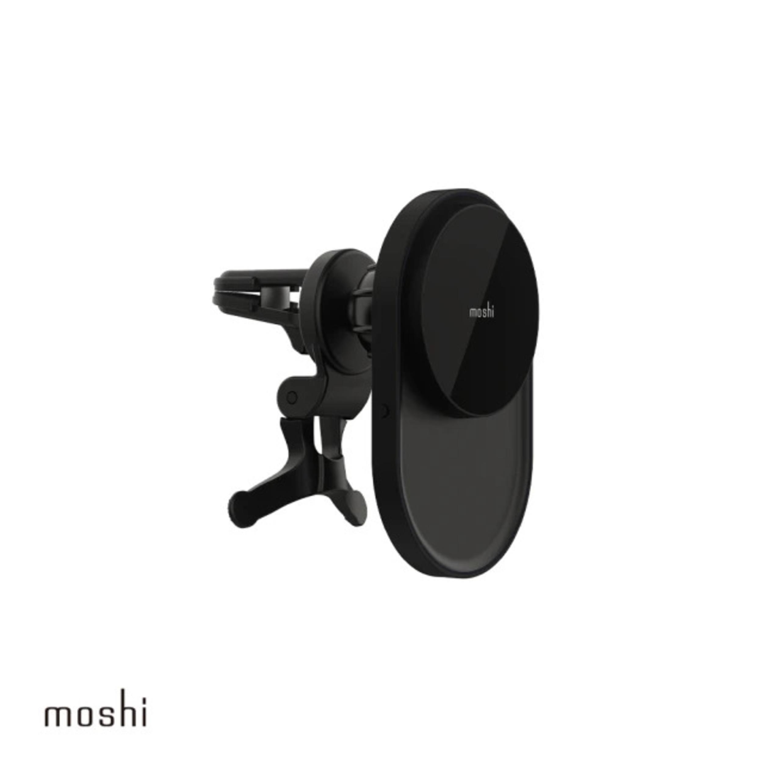 【Moshi】磁吸無線充電手機車用支架-黑(Qi 2.0無線充電認證，提供最高達15W穩定充電功率，內附一條1.2m的USB-C 60W充電線。支援MagSafe磁吸)