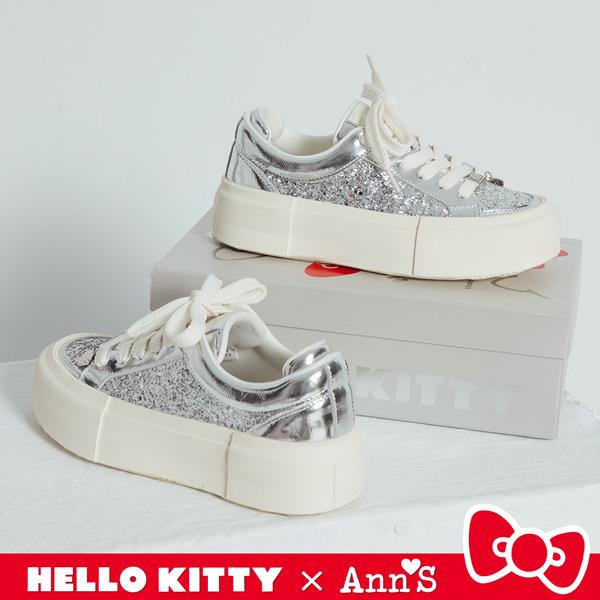 ✨NEW✨Ann’S X Sanrio三麗鷗 HELLO KITTY 聯名 一閃一閃亮晶晶亮片碎石厚底休閒鞋4cm-銀