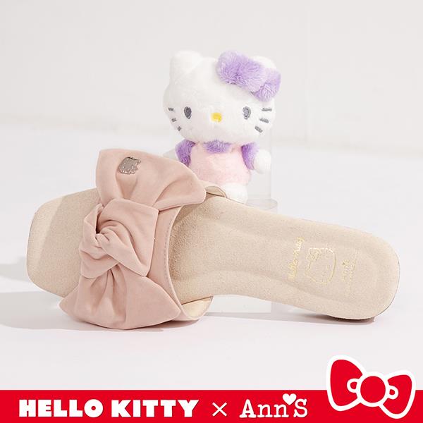 🎀買就送炫彩飲料提袋🎀✨NEW✨Ann’S X Sanrio三麗鷗 HELLO KITTY 聯名 水洗牛皮 絨布甜美大蝴蝶結方頭涼拖鞋2.5cm-粉杏
