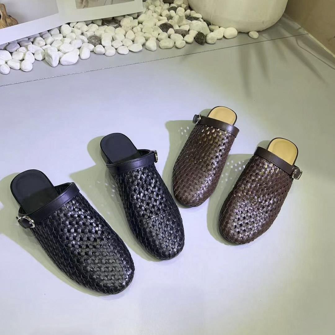全真皮 手工編織包頭涼拖鞋