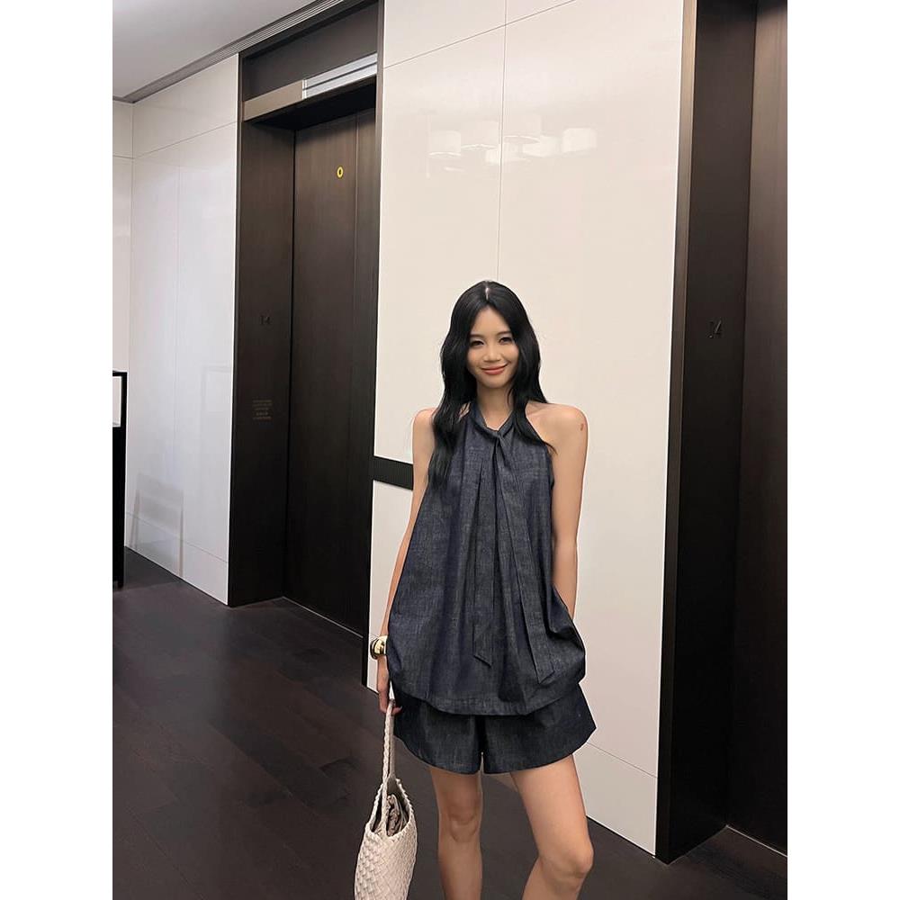 【missy shop】初綻之時削肩牛仔背心短褲套裝-84901