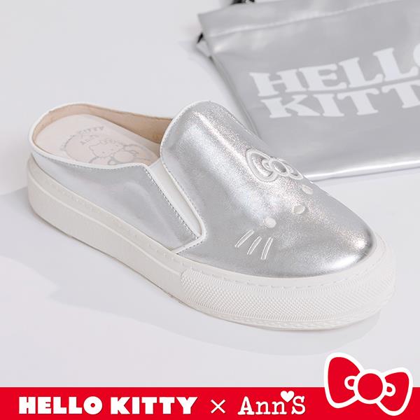 ✨NEW✨Ann’S X Sanrio三麗鷗 HELLO KITTY聯名 刺繡柔軟穆勒鞋3cm-銀
