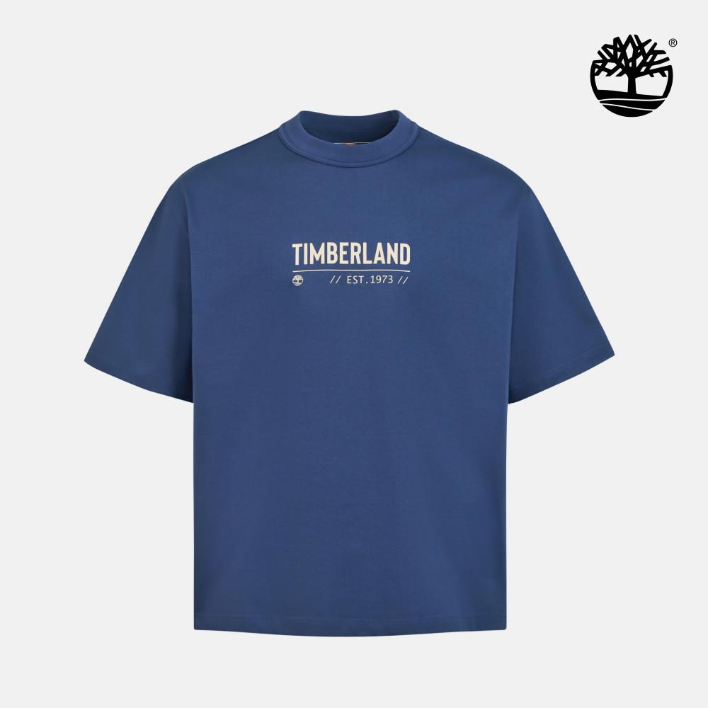 Timberland 中性藍色款寬版短袖LOGO T恤|A5RUGEYO