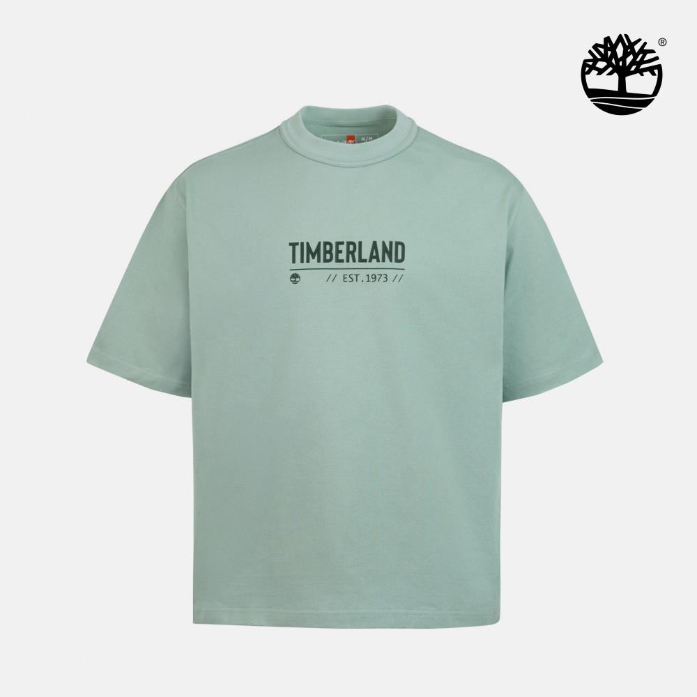 Timberland 中性藍銀色款寬版短袖LOGO T恤|A5RUGEYM