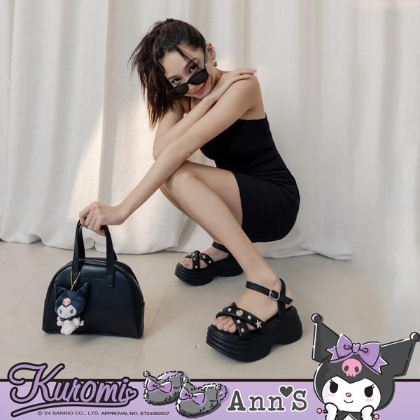 ✨NEW✨Ann’S X Sanrio三麗鷗 酷洛米聯名 真皮羊皮交叉厚底涼鞋6cm-黑