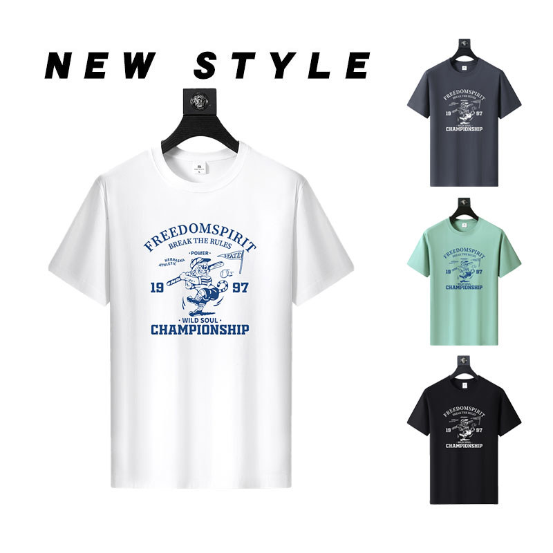 潮流美式棒球復古圖樣圓領修身短袖T恤  潮流上衣 男生上衣 情侶T 加大尺碼 運動短T【NZJN2513】