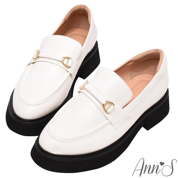 ✨NEW✨Ann’S素面經典款-微尖楦顯瘦輕量厚底樂福鞋4cm-白