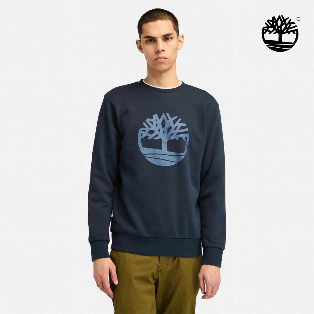 Timberland 男款深寶石藍大LOGO圓領長袖上衣|A6K47433